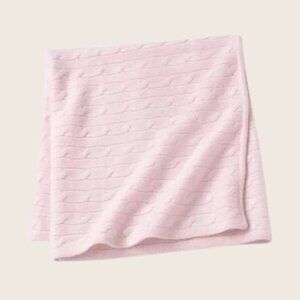 100% cotton pink baby blanket & hat cable knit